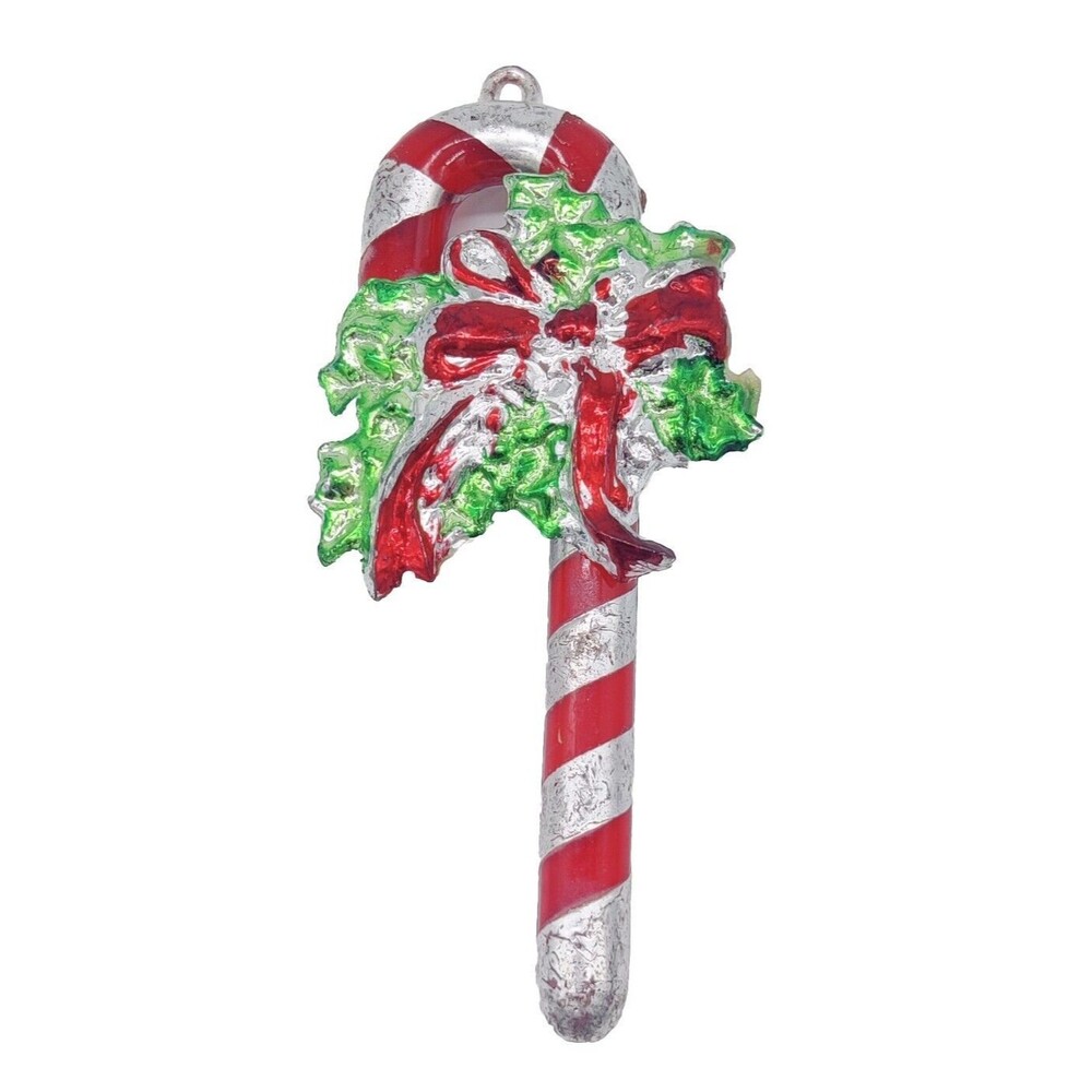 Vintage Candy Cane Christmas Ornament Plastic Holiday Tree 1970s? 60s? Xmas VTG